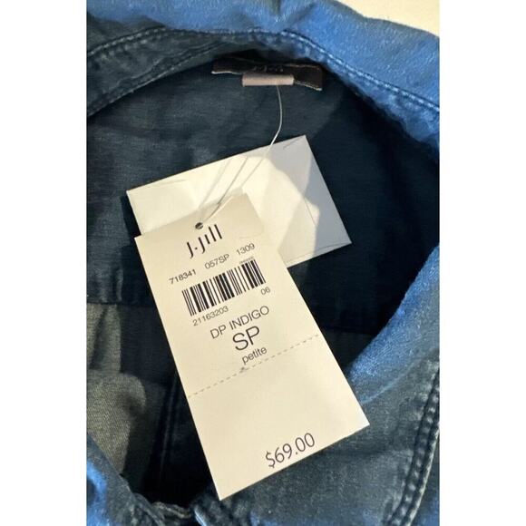 J Jill Size Petite Small PS Indigo Button Down Shirt Country Western One Pocket - Picture 3 of 6